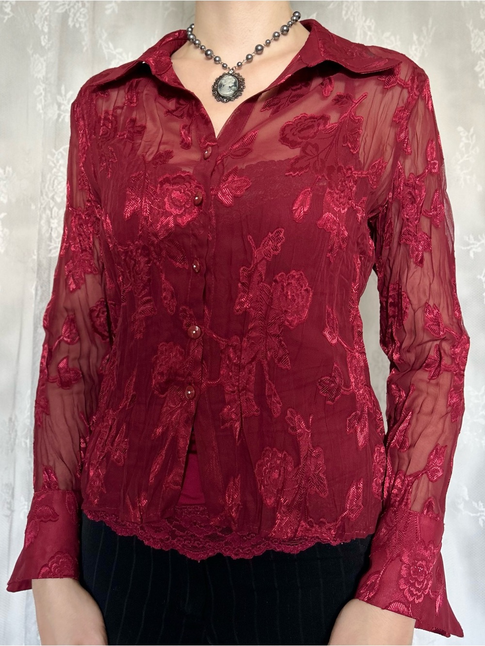 Vintage Vamp Red Sheer Blouse
